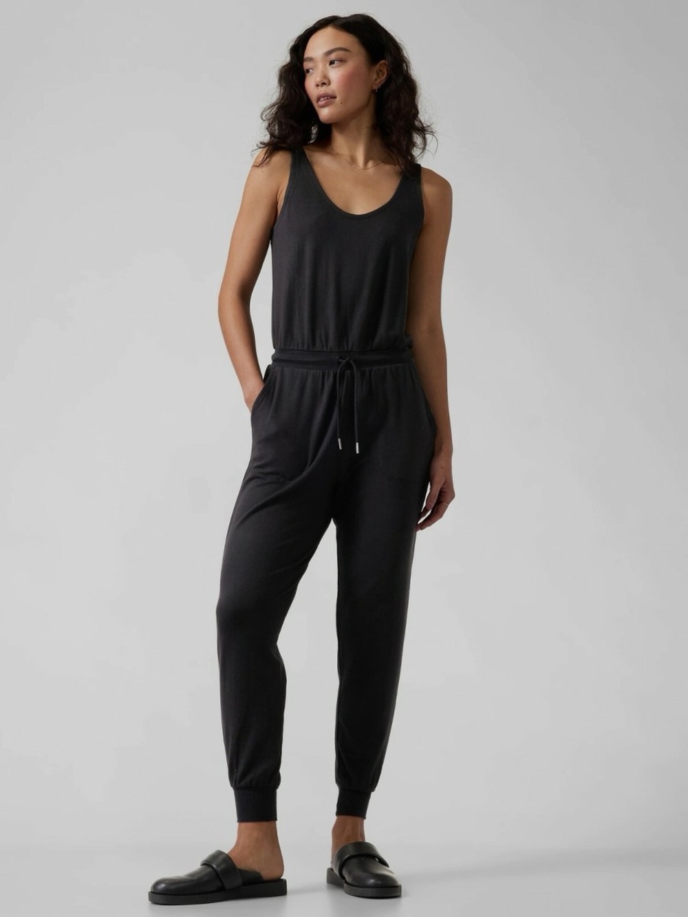 ATHLETA | Black Balance Sleeveless Drawstring Jumpsuit